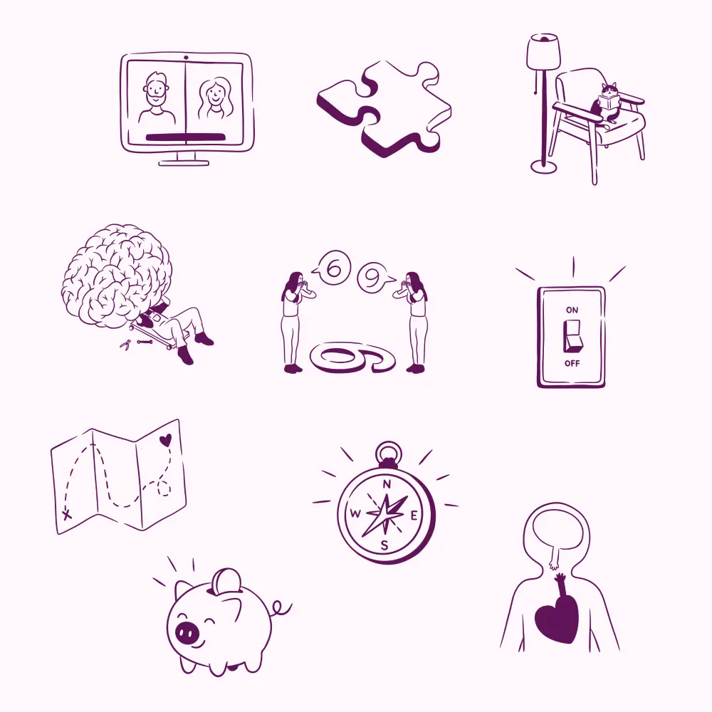 plum sex therapy icon illustrations