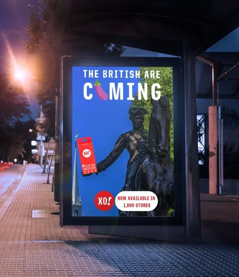 here we flo XO! condoms advert bus stop mockup