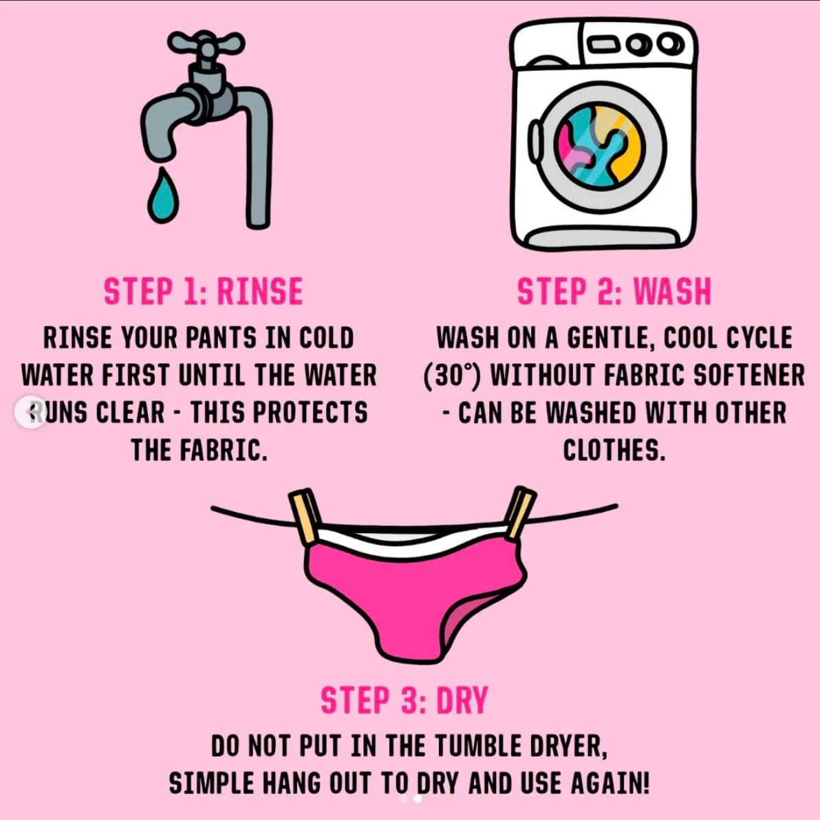 Here We Flo Period Pant washing tutorial graphic